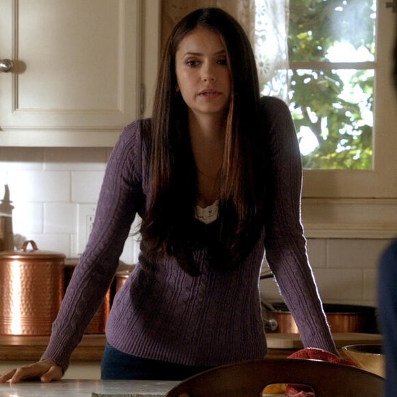 American Eagle Outfitters Wool Blend V-Neck Cable Knit Sweater ASO Elena Gilbert - Picture 7 of 8